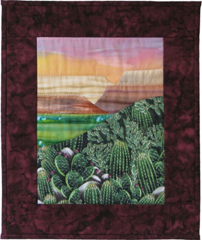 art quilt dune cactus miniature fabric landscape desert